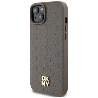 2. Etui DKNY Leather Pattern Metal Logo MagSafe na iPhone 15 Plus / 14 Plus - brązowe
