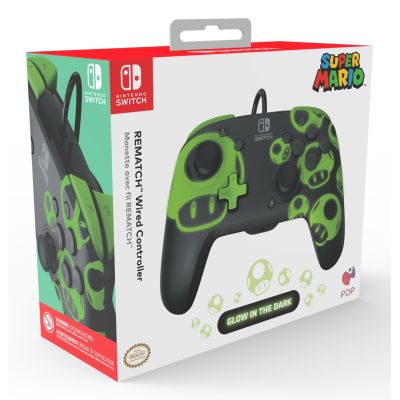 9. PDP REMATCH: 1-Up Glow in the Dark Czarny, Zielony USB Gamepad Analogowa/Cyfrowa Nintendo Switch, Nintendo Switch OLED