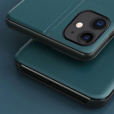 7. Eco Leather View Case elegancki futerał etui z klapką i funkcją podstawki iPhone 13 Pro Max zielony