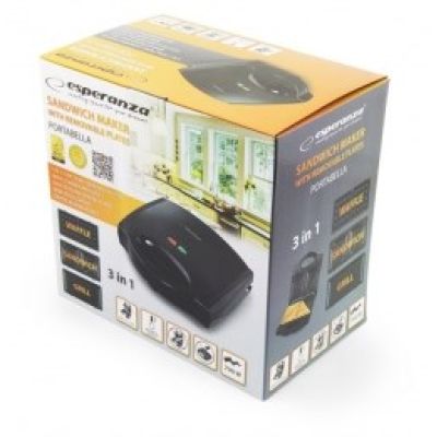 4. Opiekacz do kanapek Esperanza Portabella EKT006K (700W; kolor czarny)