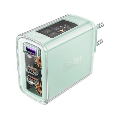 9. Acefast ładowarka GaN 65W 3 porty (1xUSB, 2xUSB C) zielona (A45)