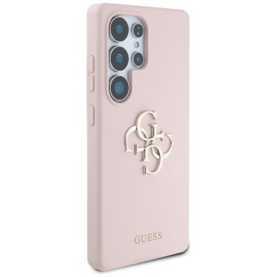 4. Etui Guess Silicone Big 4G Logo Bottom Script na Samsung Galaxy S25 Ultra - różowe