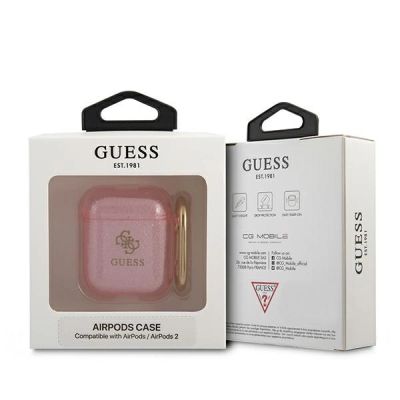 4. Etui Guess Glitter Collection na AirPods 1/2 - różowe
