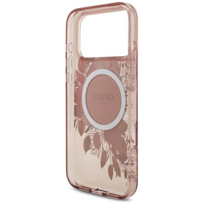 7. Etui Guess IML Flowers Pearl Strap MagSafe na iPhone 18 Pro / 17 Pro - różowe