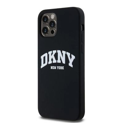 7. Etui DKNY Liquid Silicone White Printed Logo MagSafe na iPhone 12/12 Pro - czarne