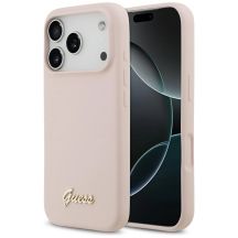 Etui Guess Silicone Script Metal Logo MagSafe na iPhone 17 Pro - różowe
