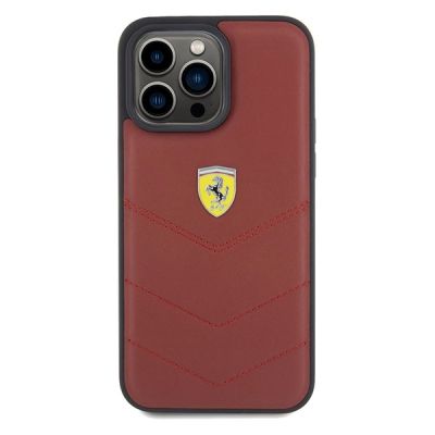 3. Etui Ferrari Leather Stitched Lines na iPhone 15 Pro Max - czerwone