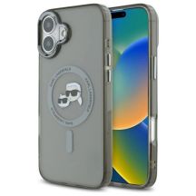 Etui Karl Lagerfeld IML Metal Karl&Choupette Head MagSafe na iPhone 16 Plus - czarne