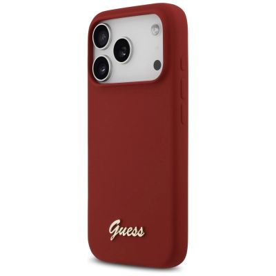 2. Etui Guess Silicone Script Metal Logo MagSafe na iPhone 17 Pro - czerwone