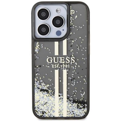 3. Etui Guess Liquid Glitter Gold Stripes na iPhone 15 Pro - czarne