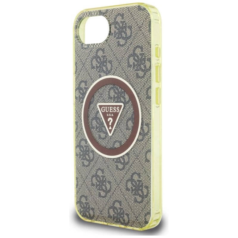 6. Etui Guess IML Metal Glitter 4G Circle Triangle MagSafe na iPhone 16e - brązowe