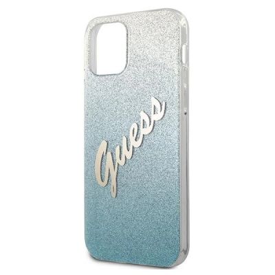 6. Etui Guess Glitter Gradient Script na iPhone 12 mini - niebieskie