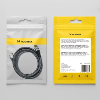11. Kabel Wozinsky WPS-16AYL3S DisplayPort 2.1 Certyfikowany VESA 80 Gb/s 16K@60Hz 8K@120Hz 4K@240Hz HDR HDCP DSC 3m - czarny