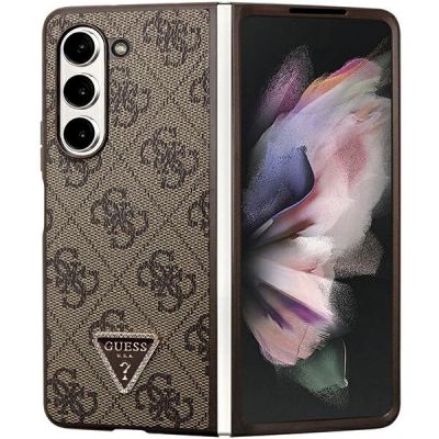 Etui Guess Leather 4G Triangle Strass na Samsung Galaxy Z Fold 5 - brązowe