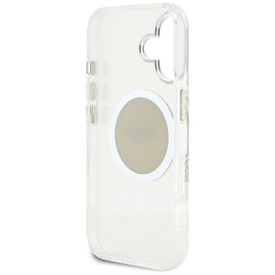 7. Etui Guess IML Metal Colored Circle Classic Logo MagSafe na iPhone 16 - szare