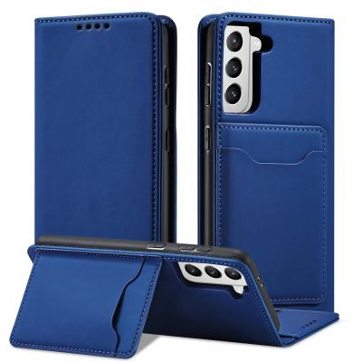 2. Magnet Card Case etui do Samsung Galaxy S22+ (S22 Plus) pokrowiec portfel na karty kartę podstawka niebieski