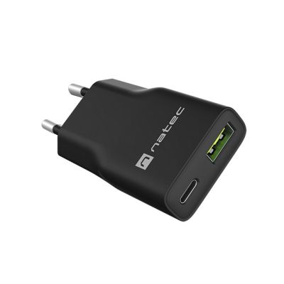 4. NATEC ŁADOWARKA SIECIOWA RIBERA GAN SLIM 1X USB-A + 1X USB-C 20W CZARNA