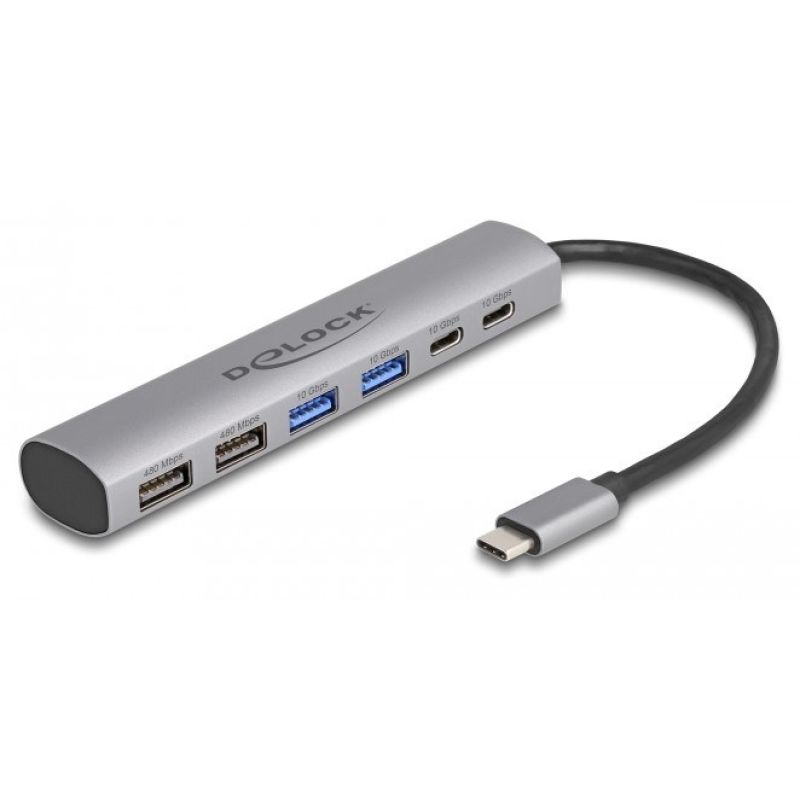 2. DeLOCK 6-portowy koncentrator USB z 4 x żeńskim złączem USB Typ-A i 2 x żeńskim złączem USB Type-C