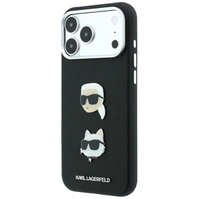 2. Etui Karl Lagerfeld Saffiano with Karl & Choupette Heads Pins & Logo na iPhone 18 Pro Max / 17 Pro Max - czarne