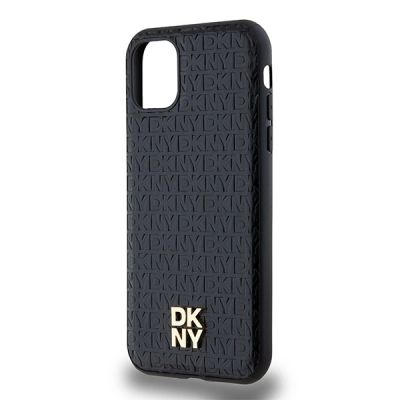 6. Etui DKNY Leather Monogram Pattern Metal Logo MagSafe na iPhone 11 / Xr - czarne