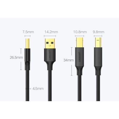7. Ugreen kabel USB Typ B do drukarki (męski) - USB 2.0 (męski) 480 Mbps 1,5 m czarny (US135 10350)