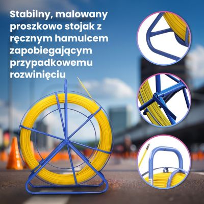 7. Pilot Extralink 3.8mm 75m | Pilot do przeciągania kabli | włókno szklane FRP, śr. 3,8mm, dł. 75m, żółty