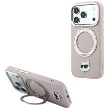Etui Karl Lagerfeld with Ring Stand 360 Choupette Head Pin MagSafe na iPhone 18 Pro Max / 17 Pro Max - różowe