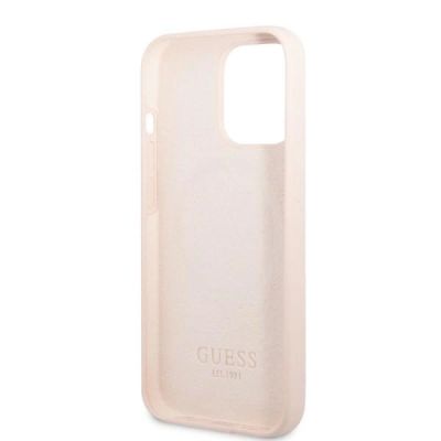 7. Etui Guess Silicone Logo Plate MagSafe na iPhone 13 Pro / iPhone 13 - różowe