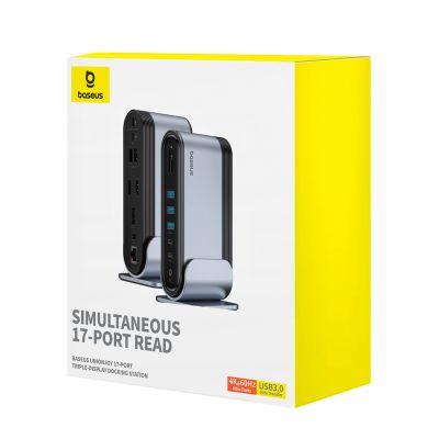 15. Stacja dokująca USB-C Baseus UnionJoy 2xHDMI4K@60Hz 1xDP4K@60Hz 3xUSB-A3.0 2xUSB-C3.0 2xUSB-A2.0 1xRJ45 PD PC 1xSD+TF 1x3.5mm minijack - szara