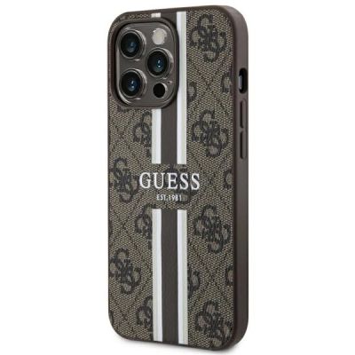 2. Etui Guess 4G Printed Stripes MagSafe na iPhone 13 Pro / iPhone 13 - brązowe
