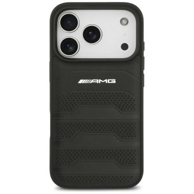 3. Etui Mercedes AMG Leather Debossed Lines Logo na iPhone 18 Pro / 17 Pro - czarne
