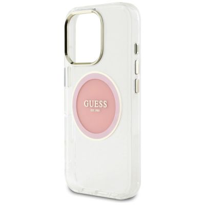 6. Etui Guess IML Metal Colored Circle Classic Logo MagSafe na iPhone 16 Pro - różowe