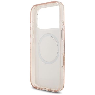 7. Etui Guess IML Flowers Electro Pearl Strap MagSafe do iPhone 17 Pro - różowe