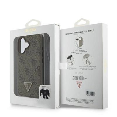 9. Etui Guess Leather Metal Logo Strass Crossbody na iPhone 16 - brązowe