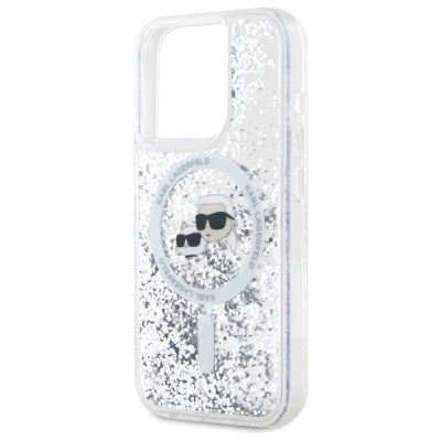6. Etui Karl Lagerfeld Liquid Glitter Karl & Choupette Head Magsafe na iPhone 15 Pro -przezroczyste
