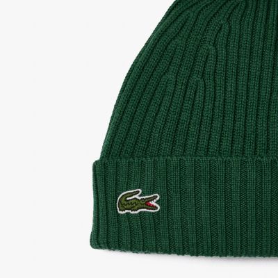 2. Czapka zimowa wełniana Lacoste Ribbed Wool Beanie Zielona - RB0001-132