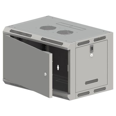 Szafa wisząca 19" 6U 600x500, niedzielona, DRZWI METALOWE jednoskrzydłowe, tył osłona pełna, osłony boczne ruchome perforowane, kolor szary, 4 belki, FLAT PACK ALANTEC