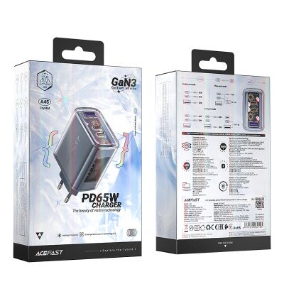 5. Acefast ładowarka GaN 65W 3 porty (1xUSB, 2xUSB C) szara (A45)