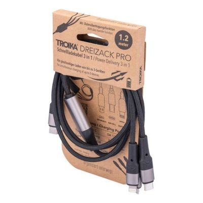 5. TROIKA DREIZACK PRO kabel USB 1,2 m USB C USB C/Micro USB-A/Lightning 100 W Czarny, Szary