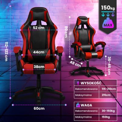 5. Extralink Gaming | Fotel gamingowy | biurowy, obrotowy, kubełkowy, czarno-czerwony, G-522