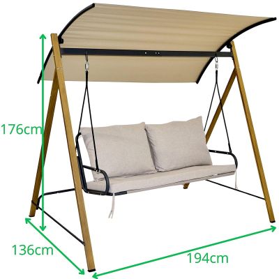 7. HUŚTAWKA OGRODOWO BALKONOWA 2 OSOBOWA 194x136x173CM PIASKOWA