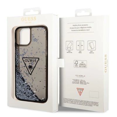 8. Etui Guess Liquid Glitter Palm Collection na iPhone 14 Plus - czarne