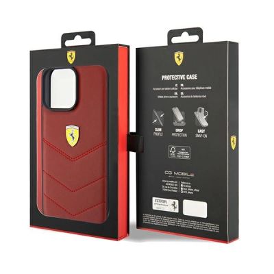 8. Etui Ferrari Leather Stitched Lines na iPhone 15 Pro Max - czerwone