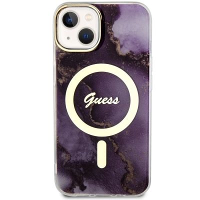 3. Etui Guess Golden Marble MagSafe na iPhone 14 - purpurowe