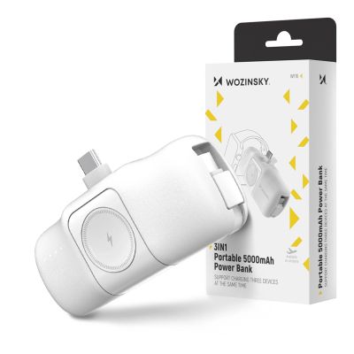 14. Mini powerbank Wozinsky WF16-YCS 5000mAh 15W USB-C z wbudowanym kablem USB-C i ładowarką do Apple Watch - biały