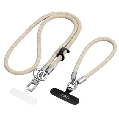 Smycz do telefonu Tech-Protect C10S Crossbody (114 cm) + na nadgarstek (31 cm) - beżowo-tytanowa