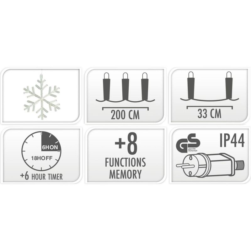 8. LAMPKI CHOINKOWE KURTYNA ŚWIETLNA 200x200 CM 408LED PŁATKI ŚNIEGU MULTIKOLOR