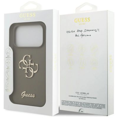 8. Etui Guess Silicone Big 4G Script na iPhone 17 Pro Max - brązowe