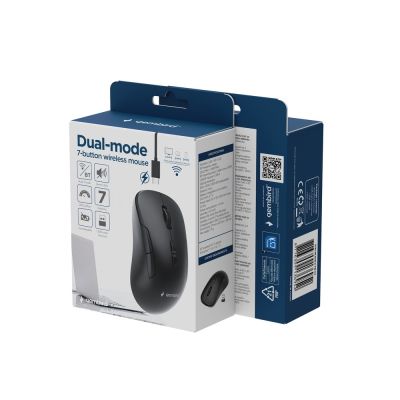 8. GEMBIRD MYSZ BEZPRZEWODOWA DUAL MODE (2.4G + BT) 1600 DPI, 7 PRZYCISKÓW, KOLOR CZARNY
