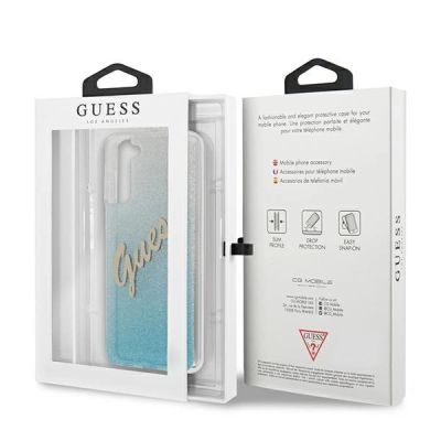 8. Etui Guess Glitter Gradient Script na Samsung Galaxy S21+ - niebieskie